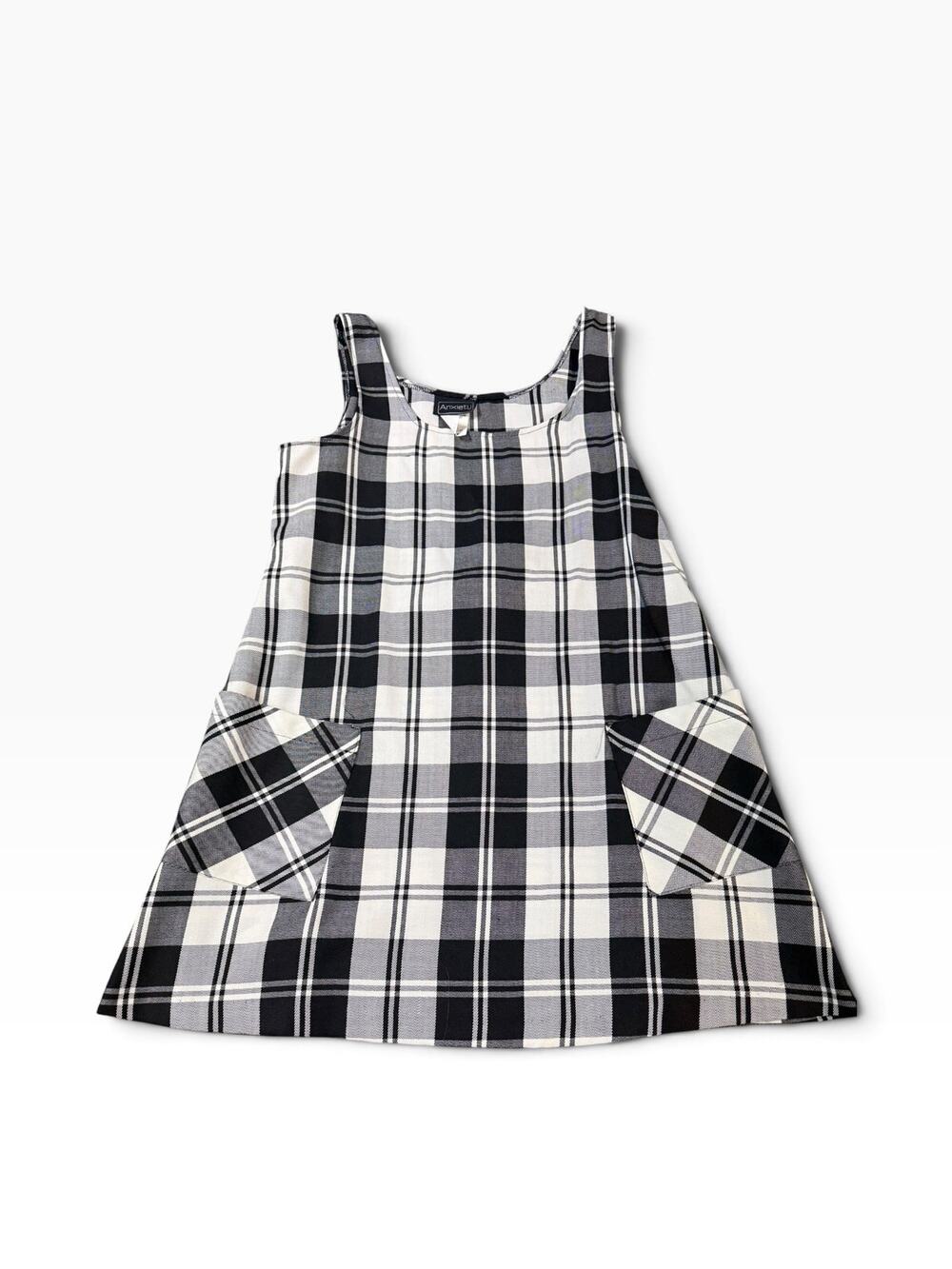 Vintage 90s Anxiety Black White Plaid Jumper Dress Size L Made in USA